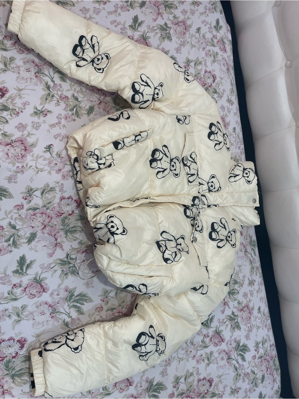 Ivory Teddy Print Puffer Jacket